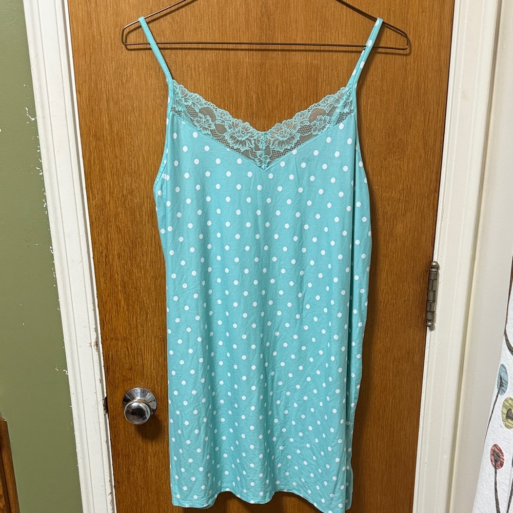 Turquoise Polka Dot Lace Chemise